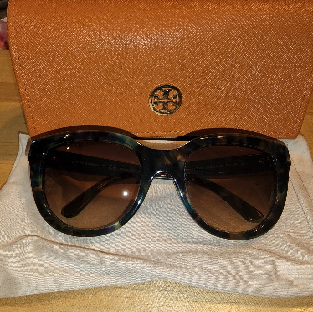 Tory Burch tortoise shell blue sunglasses